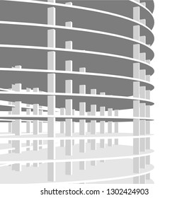 Concrete building construction, architectural design vector 3d illustration