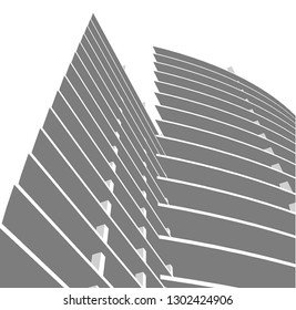 Concrete building construction, architectural design vector 3d illustration