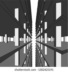 Concrete building construction, architectural design vector 3d illustration