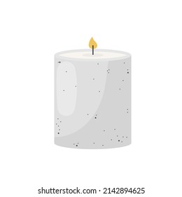 Concrete candlestick with a candle isolated on a white background. The concept of coziness and home comfort