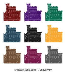 Concrete castle with peaks in Scotland.Fortification of the ancient Scots.Scotland single icon in black style vector symbol stock illustration.