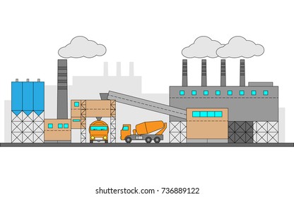 Concrete, cement factory. Industrial illustration with two machines. Editable. EPS10