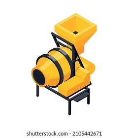 Concrete Cement Production Icon With Isometric Yellow Factory Equipment Mixer 3d Vector Illustration