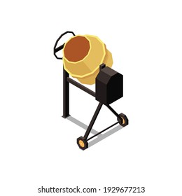 Concrete cement production isometric composition with portable mixing unit vector illustration