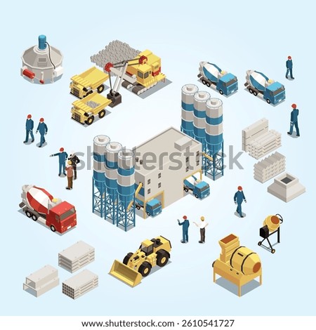 Concrete cement production isometric flowchart illustration