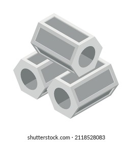 Concrete Cement Production Isometric Icon With Stacked Reinforced Pipes 3d Vector Illustration