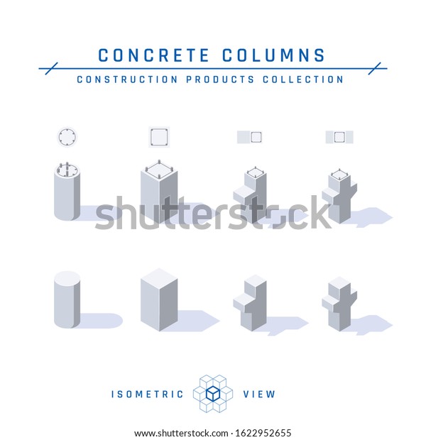 Concrete Columns Isometric View Set Icons Stock Vector Royalty Free