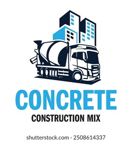 Concrete Construction Mix Logo. Concrete Mix Vehicle Illustration.