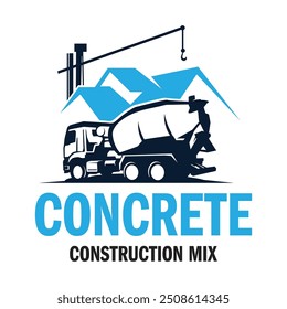 Logotipo de mistura de construção de concreto. Ilustração de veículo de mistura de concreto.