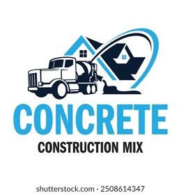 Logotipo de mistura de construção de concreto. Ilustração de veículo de mistura de concreto.