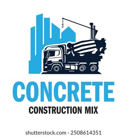 Concrete Construction Mix Logo. Concrete Mix Vehicle Illustration.