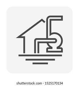 Concrete crack repair vector icon. Include spatula trowel tool, worker hand or professional. To plaster by filler, cement, epoxy, glue for wall, floor, ceiling of home house building. Editable stroke.