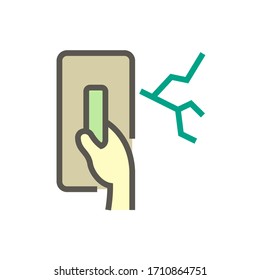 Muro de grietas domésticas y fugas de agua y trabajo de reparación icono vectorial para el elemento de diseño gráfico problema del hogar, trazo editable.