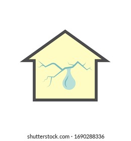 Concrete crack and water leak vector icon. Surface wall of home house building to broken, damage from old, foundation settlement, earthquake effect. Need repair, fix, plaster by cement, filler, epoxy.