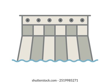 Concrete dam of water reservoir on white background