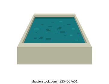 Concrete fish pool. Simple flat illustration.