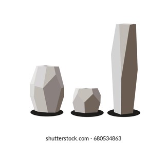 Concrete geometric vases set vector illustration