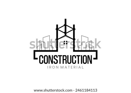 Concrete house and building construction logo with steel rebar cage symbol