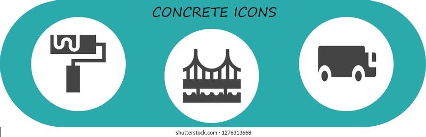  concrete icon set. 3 filled concrete icons. Simple modern icons about  - Roller, Bridge, Cargo truck