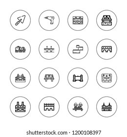 Concrete icon set. collection of 16 outline concrete icons with bricks, bridge, construction, driller, tank truck, tower bridge icons.