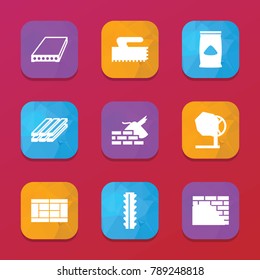 Concrete icons. vector collection filled concrete icons set.. includes symbols such as construction garbage, cement bag, slab, steel rebar. use for web, mobile and ui design.