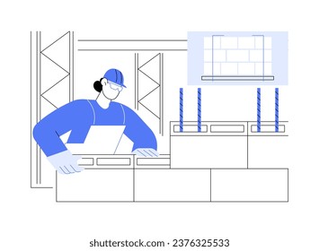 Concrete masonry abstract concept vector illustration. Professional contractor deals with concrete masonry, building process, commercial construction works, make a block wall abstract metaphor.