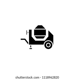 Concrete mixer black icon concept. Concrete mixer flat  vector symbol, sign, illustration.
