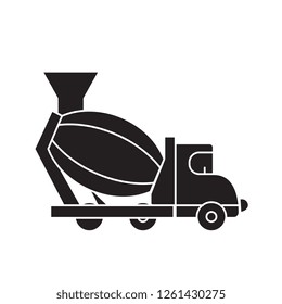 Concrete mixer black vector concept icon. Concrete mixer flat illustration, sign