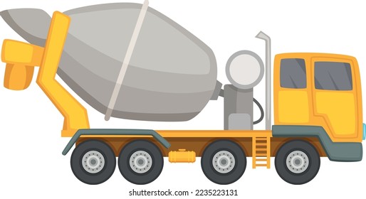 Concrete mixer cartoon icon. Construction machine side view