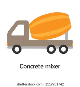Concrete mixer in cartoon style, card with transport for kid, preschool activity for children, vector illustration