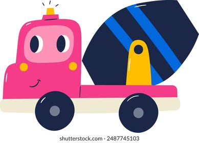 Concrete Mixer Character Cartoon Vehicle Vector Illustration