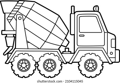 Concrete Mixer Coloring Page Isolated for Kids