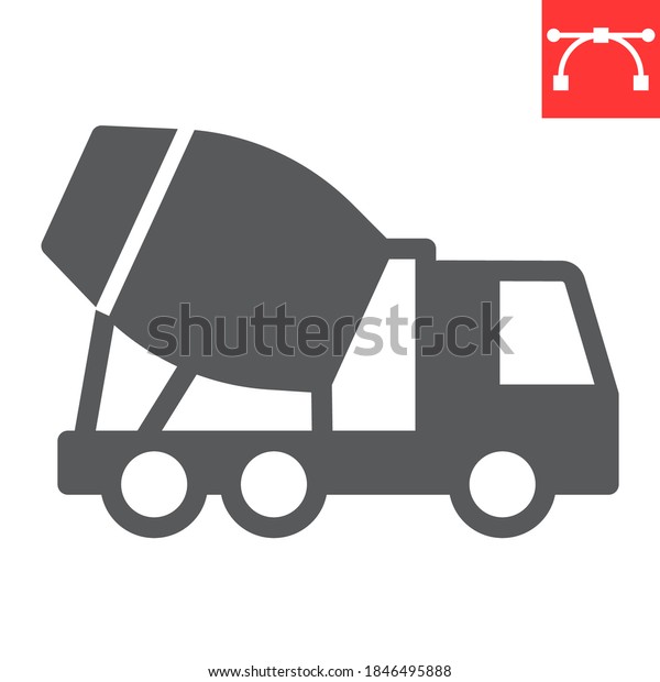 Concrete mixer glyph icon, construction and vehicle,
cement mixer truck sign vector graphics, editable stroke solid
icon, eps 10