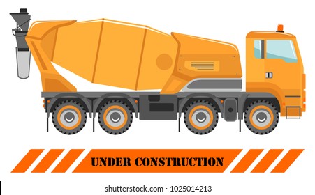 Concrete mixer. Heavy construction machines. Heavy equipment and machinery. Building technique. Vector illustration.