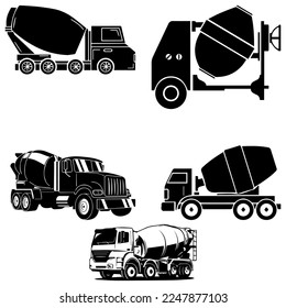 Concrete mixer icon, cement mixer vector, pouring cement.Concrete truck icon. Mixer cement truck side in flat style design. industry equipment machine. Construction machinery for pouring of cement. svg