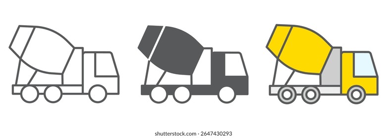 Concrete mixer icon collection, construction and vehicle, cement mixer truck sign vector set graphics, editable stroke linear icon, eps 10