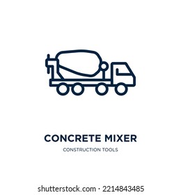 concrete mixer icon from construction tools collection. Thin linear concrete mixer, mixer, concrete outline icon isolated on white background. Line vector concrete mixer sign, symbol for web and 