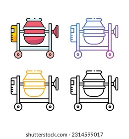 Concrete mixer icon design in four variation color