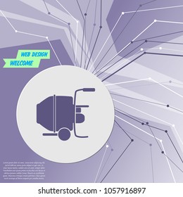 Concrete mixer icon on purple abstract modern background. The lines in all directions. With room for your advertising. Vector illustration