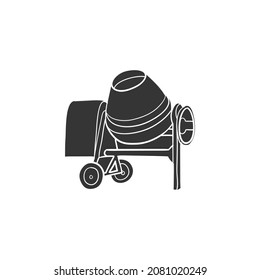 Concrete Mixer Icon Silhouette Illustration. Construction Vector Graphic Pictogram Symbol Clip Art. Doodle Sketch Black Sign.