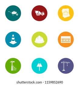 Concrete mixer icons set. Flat set of 9 concrete mixer vector icons for web isolated on white background