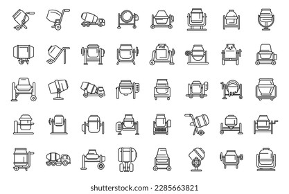 Concrete mixer icons set outline vector. Truck cement. Auto blender