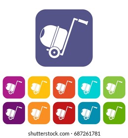 Concrete mixer icons set vector illustration in flat style in colors red, blue, green, and other