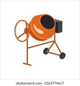 Concrete mixer. Isometric construction equipment. Vector cartoon illustration isolated on a white background.