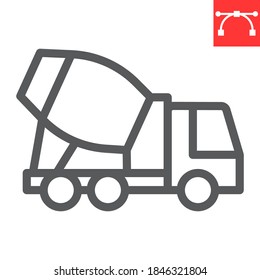 Concrete mixer line icon, construction and vehicle, cement mixer truck sign vector graphics, editable stroke linear icon, eps 10 svg