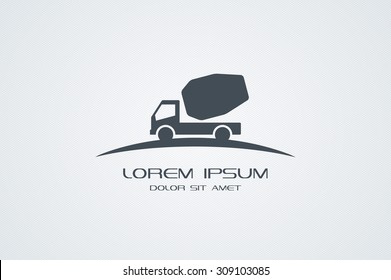 Concrete Mixer Logo And Earth Symbol On Gray Background.