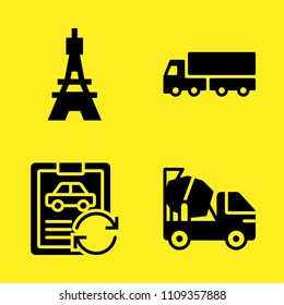 concrete mixer, lorry, eiffel tower and car repair vector icon set. Sample icons set for web and graphic design