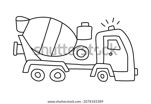 Concrete mixer machine. Construction\
machinery. Outline doodle style. Vector\
illustration
