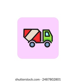 Concrete mixer machine line icon. Vehicle, truck, equipment. Construction concept. Vector illustration can be used for topics like machinery, transportation, processing