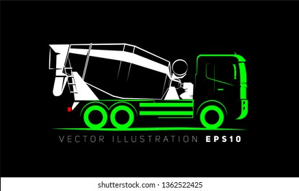 concrete mixer machine simple schematic representation of a side view on a black background